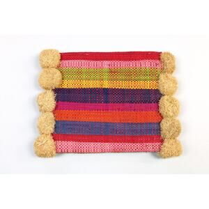 NEW Hatattack Rattan‎ Rainbow Stripe Pom Pom Woven Clutch Beachy Summer